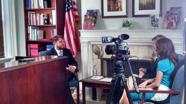 Representative Ruben Gallego being interviewed by Cronkite News