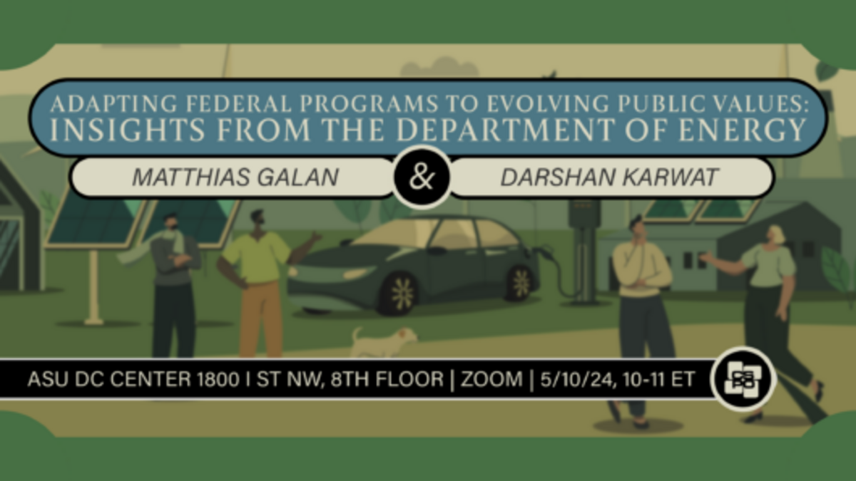 Image of Adapting Federal Programs to Evolving Public Values with image of an electric vehicle being charged and people in the background