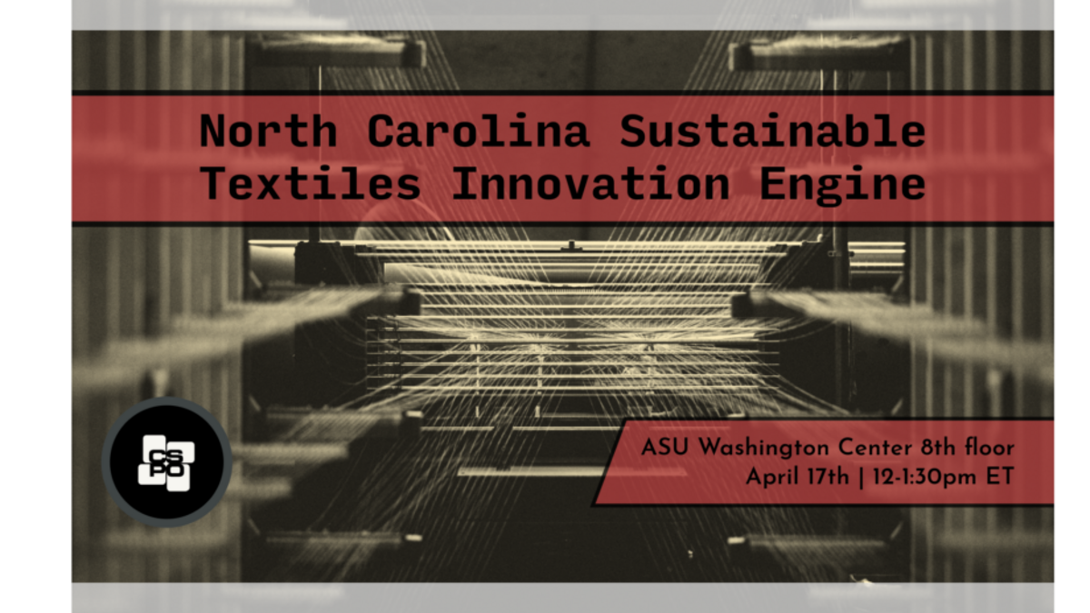 Event title 'North Carolina Sustainable Textiles Innovation Engine' with a background image of a textile machine